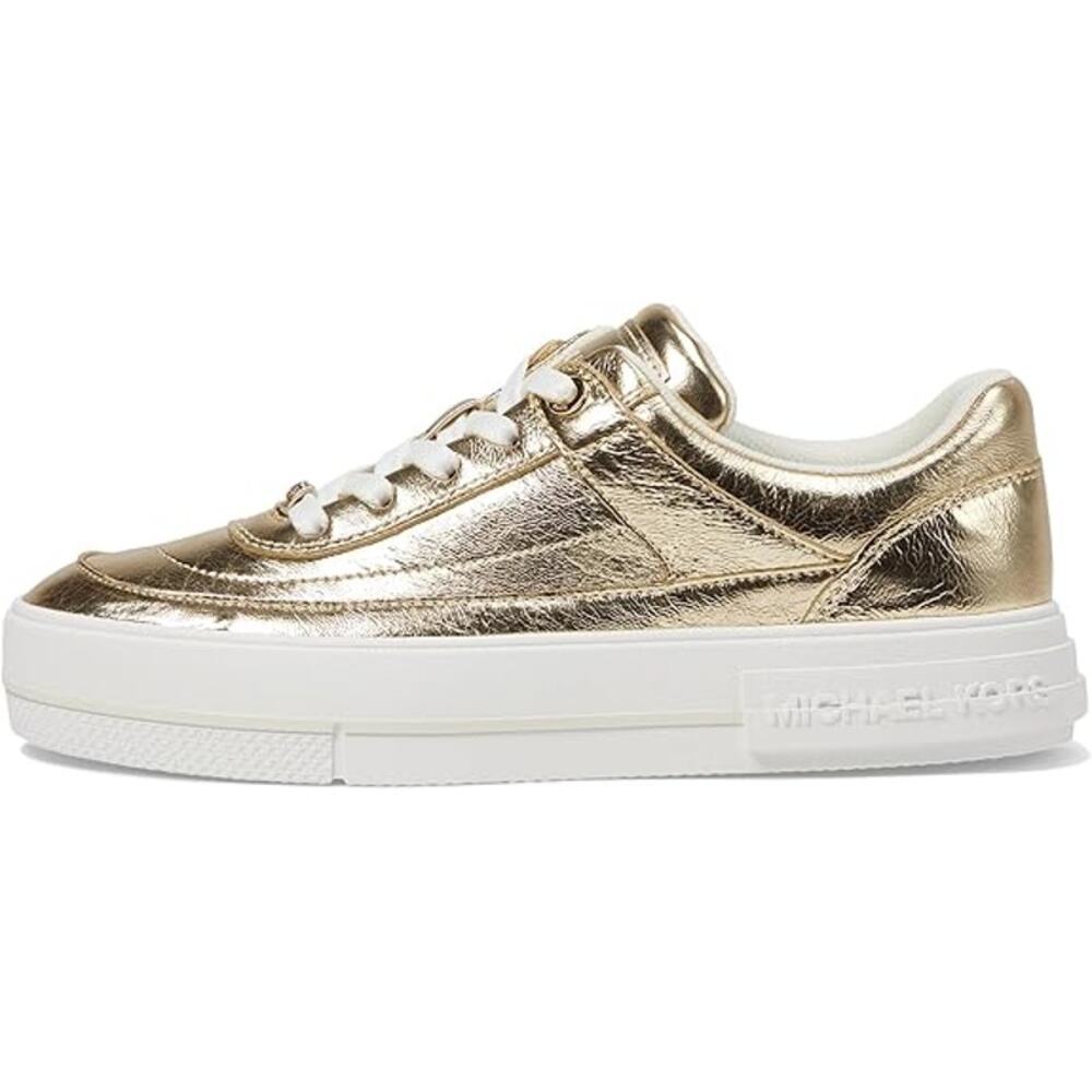 Michael Kors Aurora Lace Up Wrinkled Leather Gold Sneaker 7.5 - Picture 4 of 9